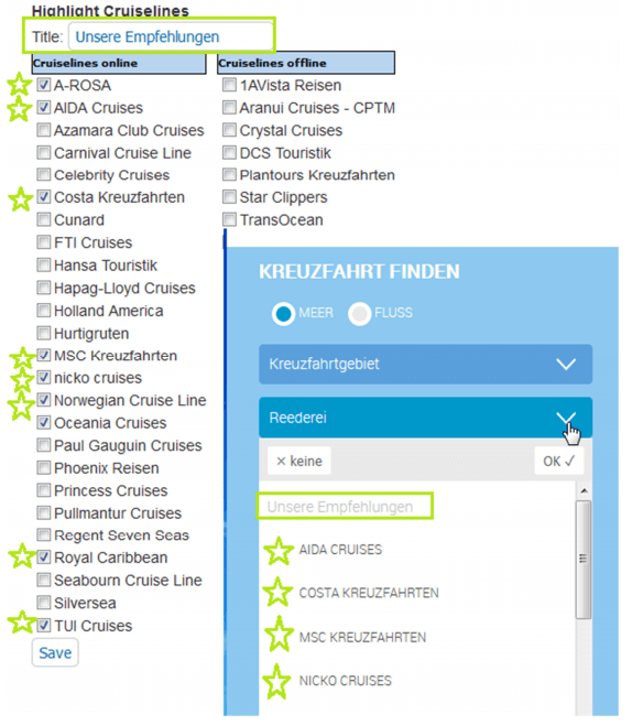 Configure highlighted cruise lines in CONFIG Recommendation