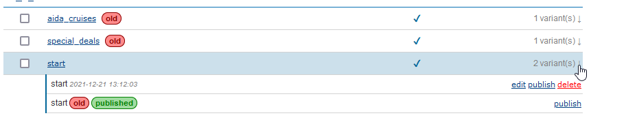 Old and new PAGEMAKER page variants