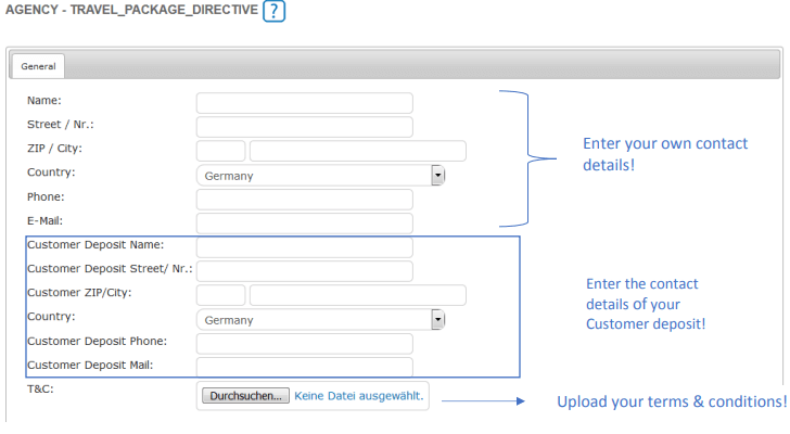 General Travel Package Directive settings