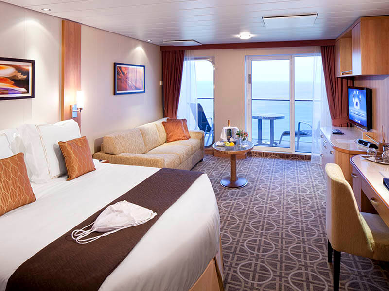 V5 - Veranda 2-bedroom oceanview stateroom with balcony (with obstructed view) 2 bedroom suite on Celebrity Cruises - Interior view with accommodations for families
